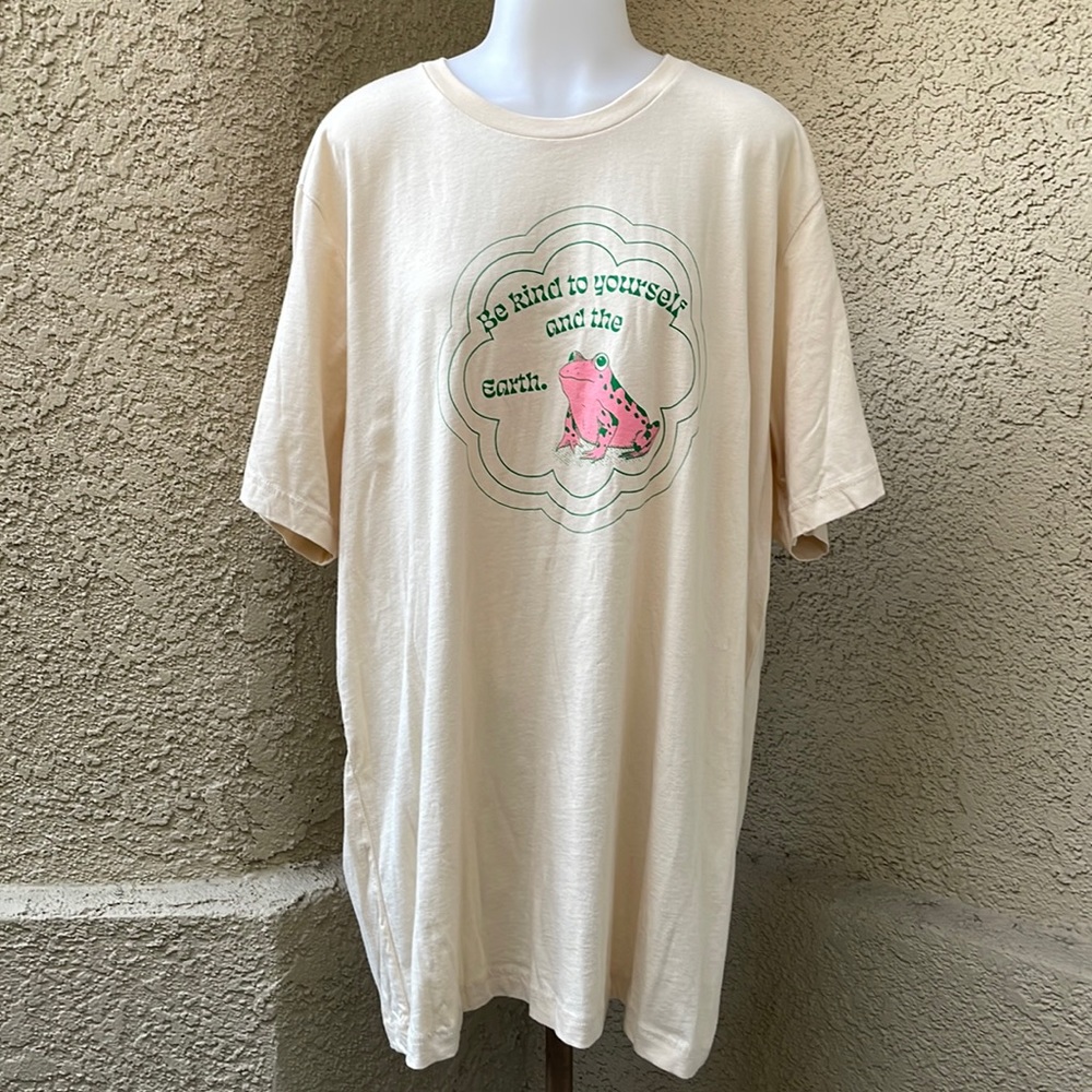 New cream/pink/green “ Be Kind to yourself and Earth” cotton tee shirt